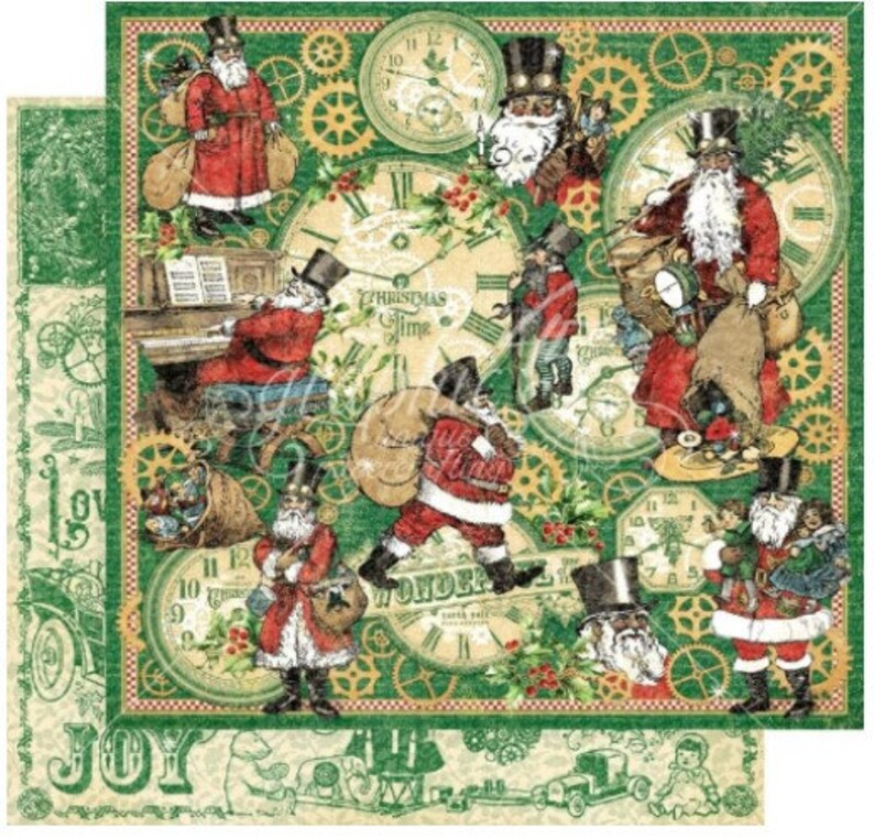 Graphic 45 Christmas Time 12x12 Paper 2 Pk Here Comes Santa Etsy