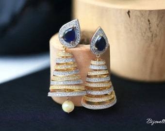 Jhumka Earrings, Jhumki Earrings, CZ Pearl Jhumka Modern Indian Jewelry Vintage Earrings, Bridal Jewelry, Bridesmaids Gifts, Wedding Jewelry