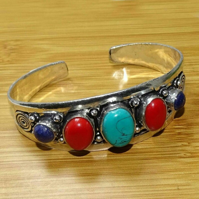 Turquoise,Coral Lapis Lazuli Bangle Cuff Lapis Lazuli Bangles Cuff Bracelet Cuflink,Silver Plated Bangle Jewellery,Multi Stone Bangle