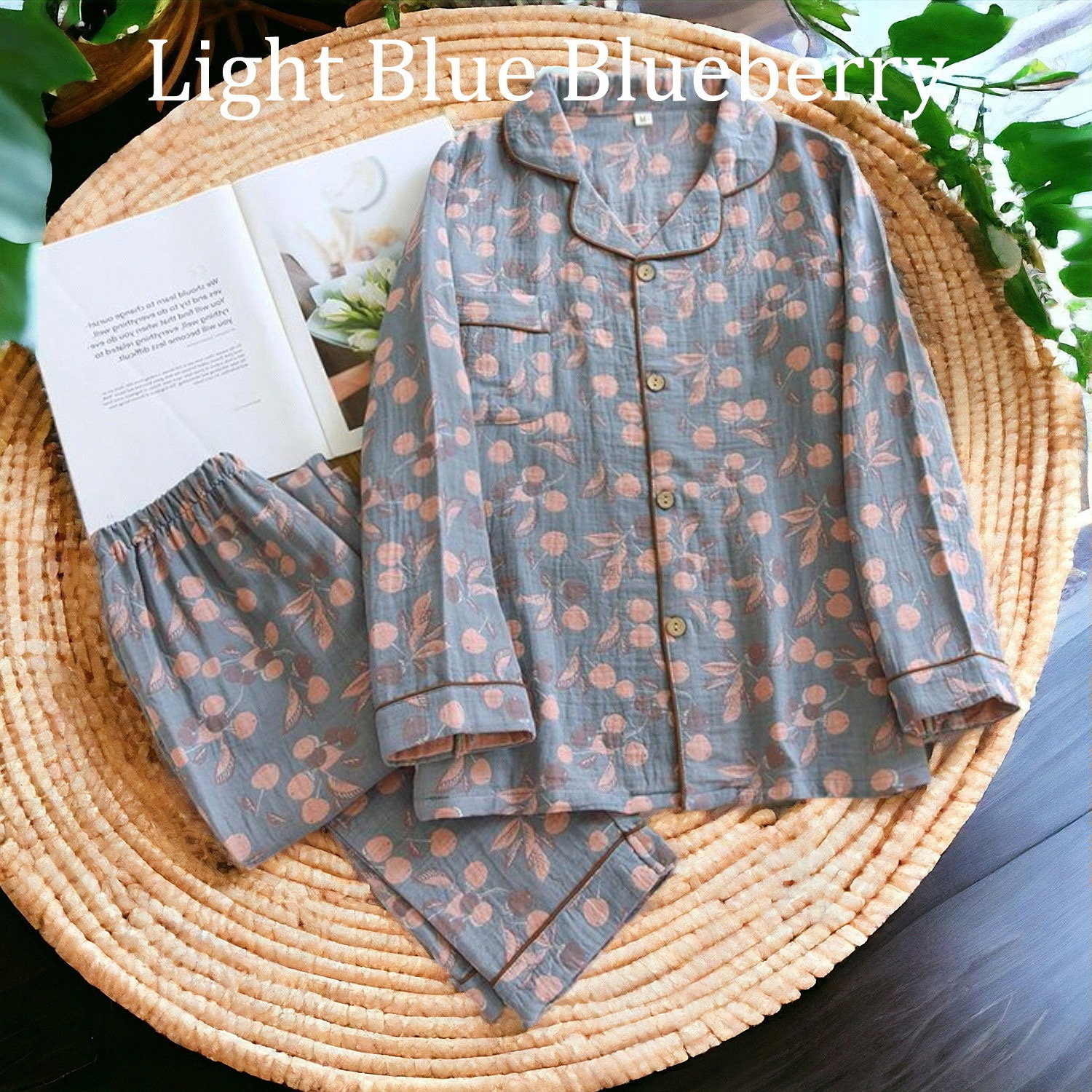 REHJJDFD Women's Cotton Gauze Pajama Set - Printed Long Sleeve Sleepwear - View #5