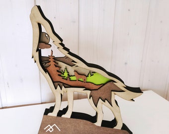 WOLF aus Holz, Deko, Lasercut, Deko, Geschenk, gelasert, Laser