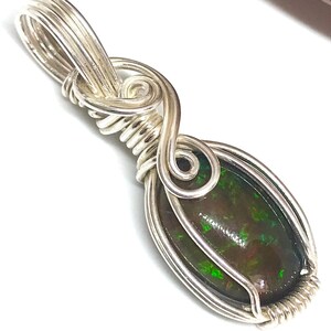 Fire Opal Pendant in Sterling Silver Wire Wrap, Handmade Artisan Jewelry Christmas Sale Valentine's Day Gift