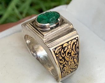 Handcrafted Emerald Sterling Silver Ring, Swat Pakistan Gemstone