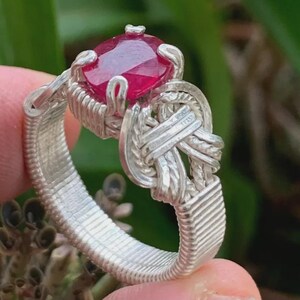 Draht Gewickelt Rubin Ring - Handgemachtes Sterling Silber Edelstein Valentinstag Geschenk