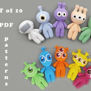 Crochet aliens and astronaut SET Amigurumi pattern for beginners Little green men Space nursery decor