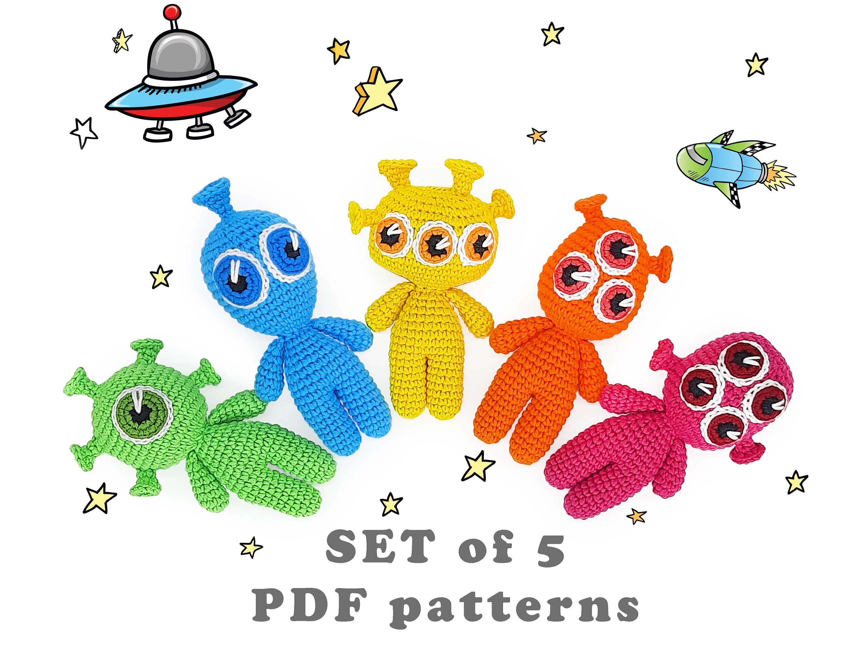 Crochet aliens SET Amigurumi patterns for beginner - Etsy 日本
