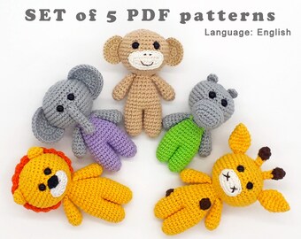 Beginners amigurumi patterns set Safari animals