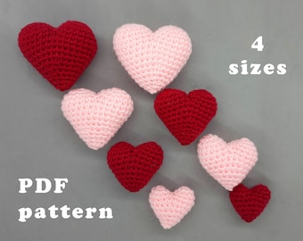 Crochet Hearts 4 sizes. Beginner Amigurumi Pattern. Pocket Hug
