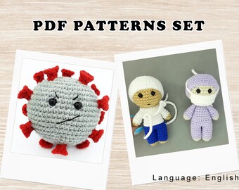 Amigurumi patterns SET Crochet doctor / nurse / stress ball