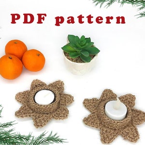 Crochet jute tealight holder pattern for beginner DIY Christmas flower