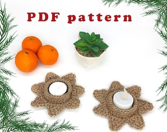 Crochet jute tealight holder pattern for beginner DIY Christmas flower