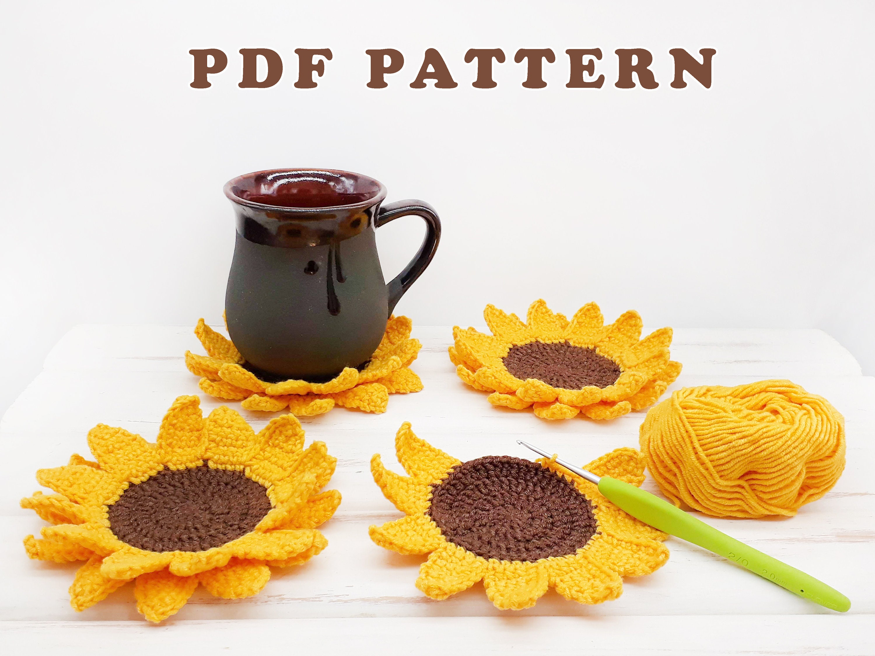 Crochet sunflower coasters pattern for beginner DIY easy Etsy