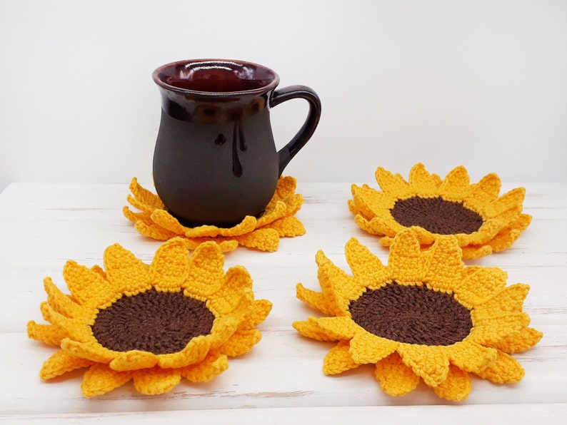 Crochet Sunflower Coasters Pattern for Beginner DIY Easy Etsy Canada
