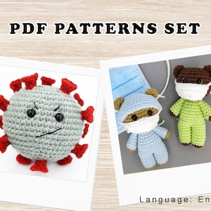 Amigurumi patterns SET Crochet doctor - bear / stress ball