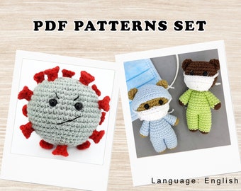 Amigurumi patterns SET Crochet doctor - bear / stress ball