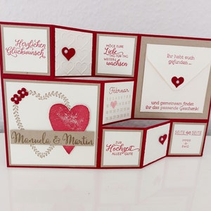 Große Faltkarte zur Hochzeit, dunkelrot, Herzen
