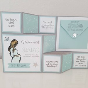 Große Faltkarte "Mommy to be", Schwangerschaft, Geburt, Babyparty, hellblau