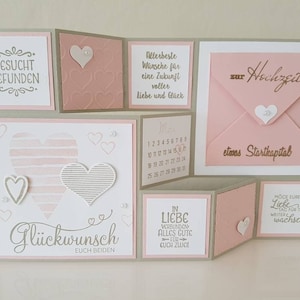 Große Faltkarte zur Hochzeit, Rosa, Herzen, Hochzeitskarte, handmade
