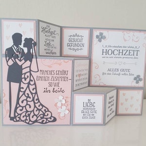 Große Faltkarte zur Hochzeit, rosa, grau, handmade