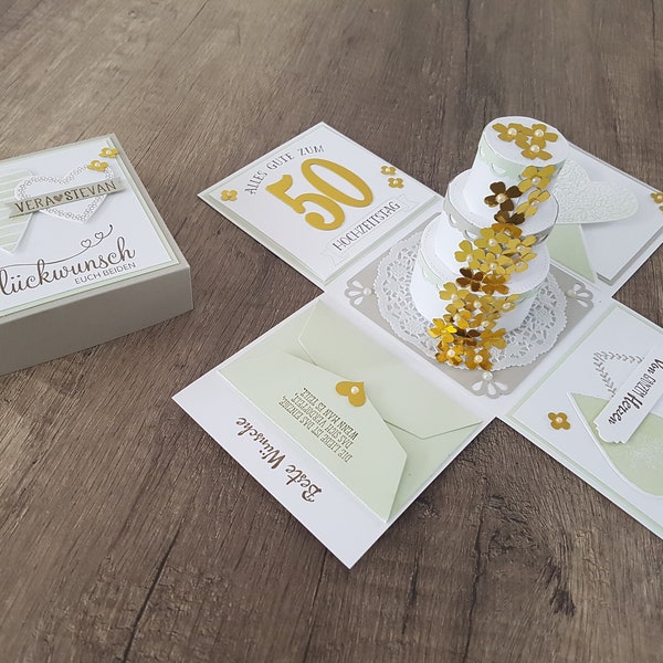 Explosionsbox "Goldene Hochzeit" mit Hochzeitstorte