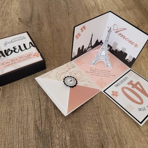 Explosionsbox "Paris" zum Geburtstag, blau, rosa
