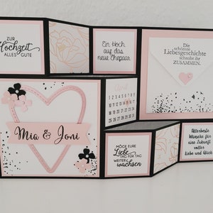 Große Faltkarte zur Hochzeit, roségold, rosa, schwarz, personalisierbar