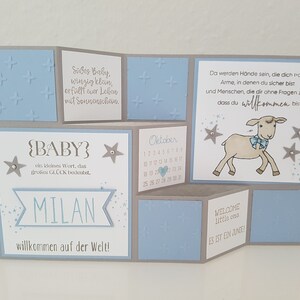 Große Faltkarte "Milan" zur Geburt, Baby, Schaf, blau