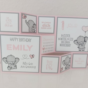 Große Faltkarte zum Kindergeburtstag, Mädchen, Junge, Elefanten, personalisierbar
