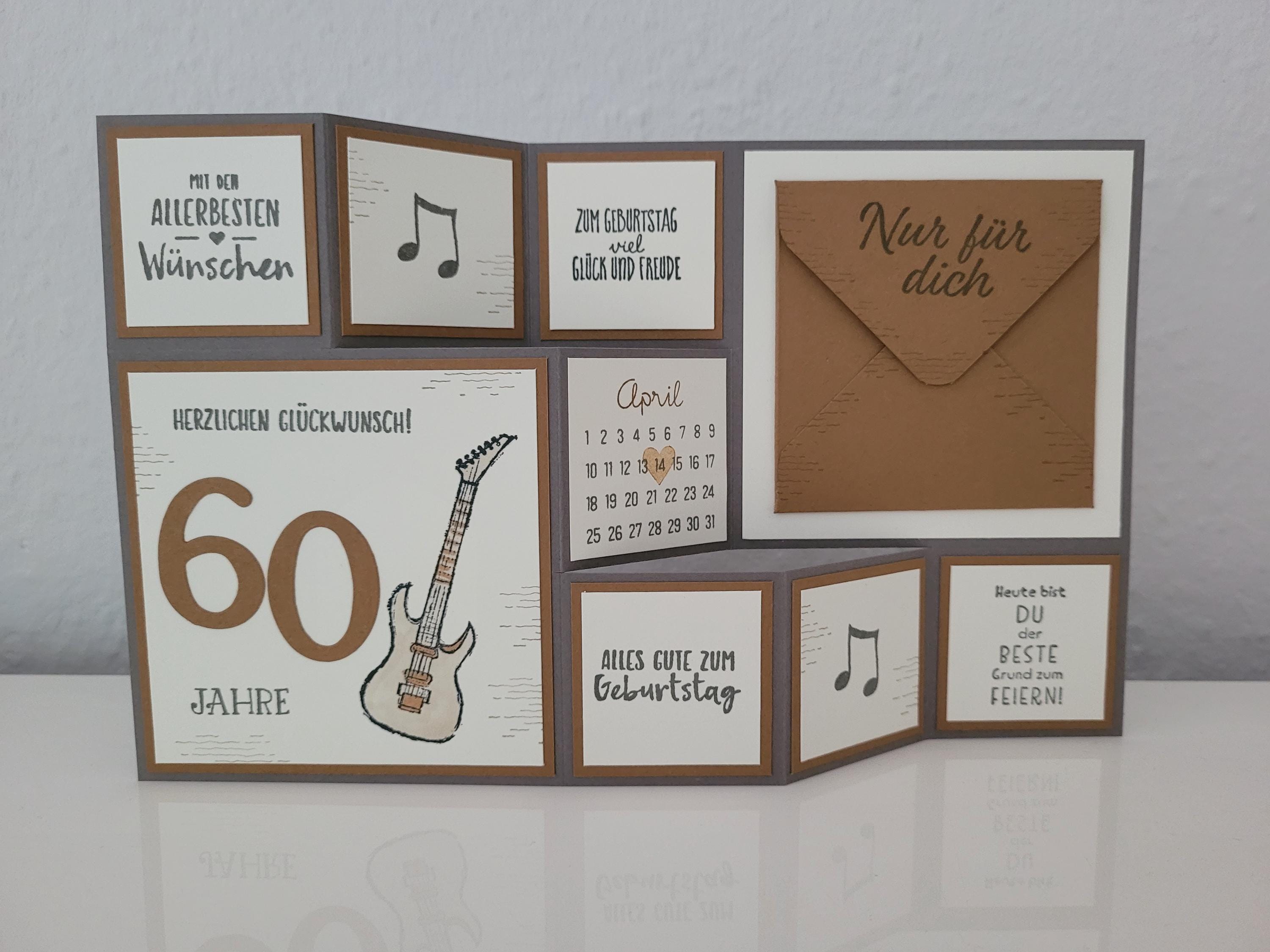 3D Pop-Up Karte „E-Gitarre“ – 15x15 Cm, Braunes Design, Mit Umschlag, Für Geburtstage & Konzerteinladungen