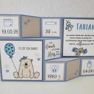 Große Faltkarte "Baby-Bär" zur Geburt, personalisierbar
