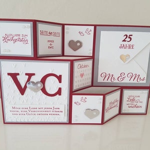 Große Faltkarte Zum Hochzeitstag, Jahrestag, dunkelrot, Handmade, Silberhochzeit