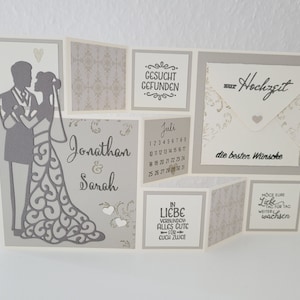Große Faltkarte zur Hochzeit, creme, neutral, handmade