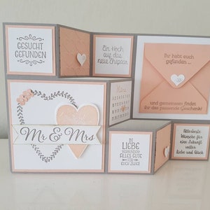 Faltkarte zur Hochzeit, apricot, taupe, handmade