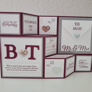 Große Faltkarte zur Silberhochzeit, lila, Silber, handmade