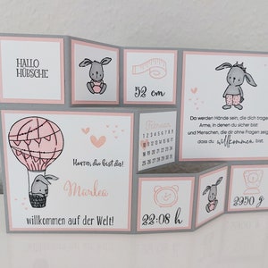 Große Faltkarte "Marlea" zur Geburt, Baby, Mädchen, Hase, Geschenk