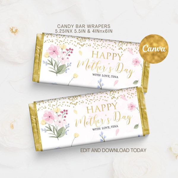 Mother’s Day Candy Bar Wrapper Editable, Printable Mothers Day Favors, Mothers Day Gift Tags, Mothers Day Chocolate Wrapper Template