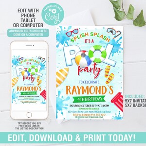 Pool Party Invitation, Pool Invitation, Summer Pool Party Birthday Invite, School Pool Party, Swimming Party, Instant Download