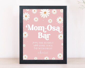 Daisy Momosa Bar Sign, Boho Rainbow Sign, Daisy Mom-osa Bar Sign, Baby Shower Sign, Daisy Baby Shower Sign Printable, Pink Daisy Groovy Sign