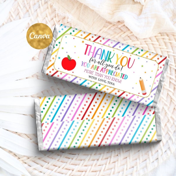 Teacher Appreciation Chocolate Bar Wrapper Editable,  Appreciation Week Gift Candy Favor Template Label, Printable Instant Download