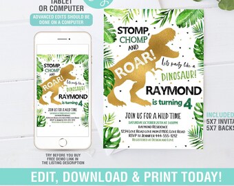 Dinosaur Birthday Invitation EDITABLE, Dinosaur Party Invite Printable, Roar Invitation Instant Download