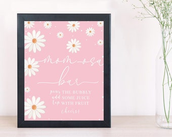 Daisy Momosa Bar Sign, Boho Rainbow Sign, Daisy Mom-osa Bar Sign, Baby Shower Sign, Daisy Baby Shower Sign Printable, Pink Daisy Groovy Sign