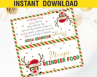Magic Reindeer Food Treat Topper Printable, Christmas Topper Tag, Reindeer Food Label, Digital