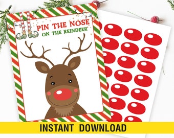 Pin the Nose on the Reindeer Printable,Reindeer Games, Christmas Game Digital Download