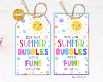 Hope Your Summer Bubbles with Fun Tag Editable, End of school Year Tags Template Printable, Summer Vacation Classroom Kids School Favor Tags