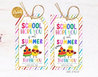 School Out Summer Here Thank You Tag Editable, Summer Tag, End of School Year Gifts, Teacher Appreciation Treat Tags Party favor Printable