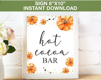 Pumpkin Hot Cocoa Bar Sign Printable, Hot Chocolate Sign,Autumn Fall Party Sign, Instant Download