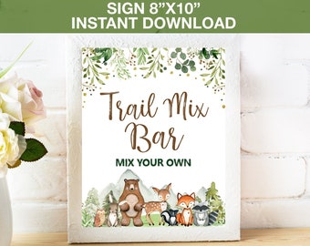 Trail Mix Bar Sign,Woodland Trail MIx Bar Sign,Baby Shower Printable Sign,Forest Woodland Animals Birthday Party Decoration Instant Download
