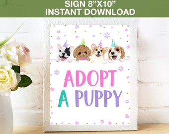 Adopt a Puppy Sign, puppy Party Sign, Puppy Party theme Sign, Instant Download