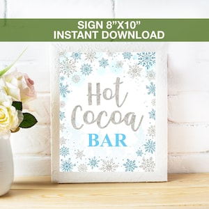 Winter Hot Cocoa Bar Sign Printable, Hot Chocolate Sign,Winter Wonderland, Hot Chocolate Sign Party Sign, Instant Download