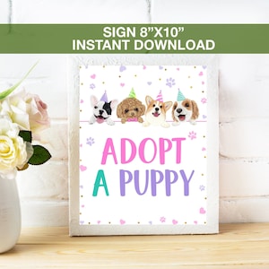 Adopteer een puppy-bord, bord puppyfeestje, bord puppyfeestthema, instant download